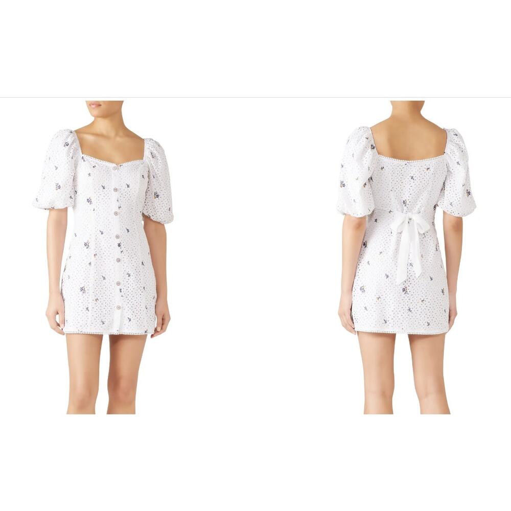 Saylor Dina White Eyelet‎ Lace Dainty Floral Button Front Midi Dress Women's S